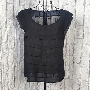 AMERICAN EAGLE OUTFITTERS Black Sheer Tiered Women's Blouse‎ Medium